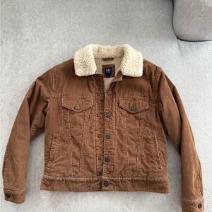 GAP Kids Brown Corduroy Sherpa Lined Trucker Jacket Size M Husky